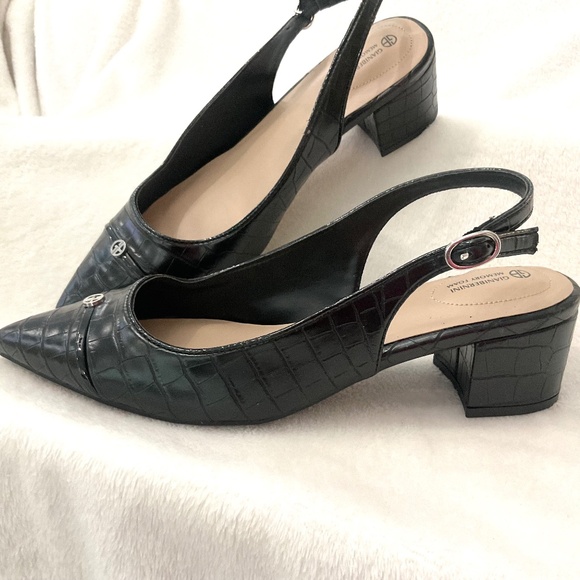 Black Giani Bernini Sling back Memory Foam Dressy Croc Embossed Heels Sz 9.5M - Picture 14 of 14